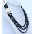 Collier 3 perles en perles noires